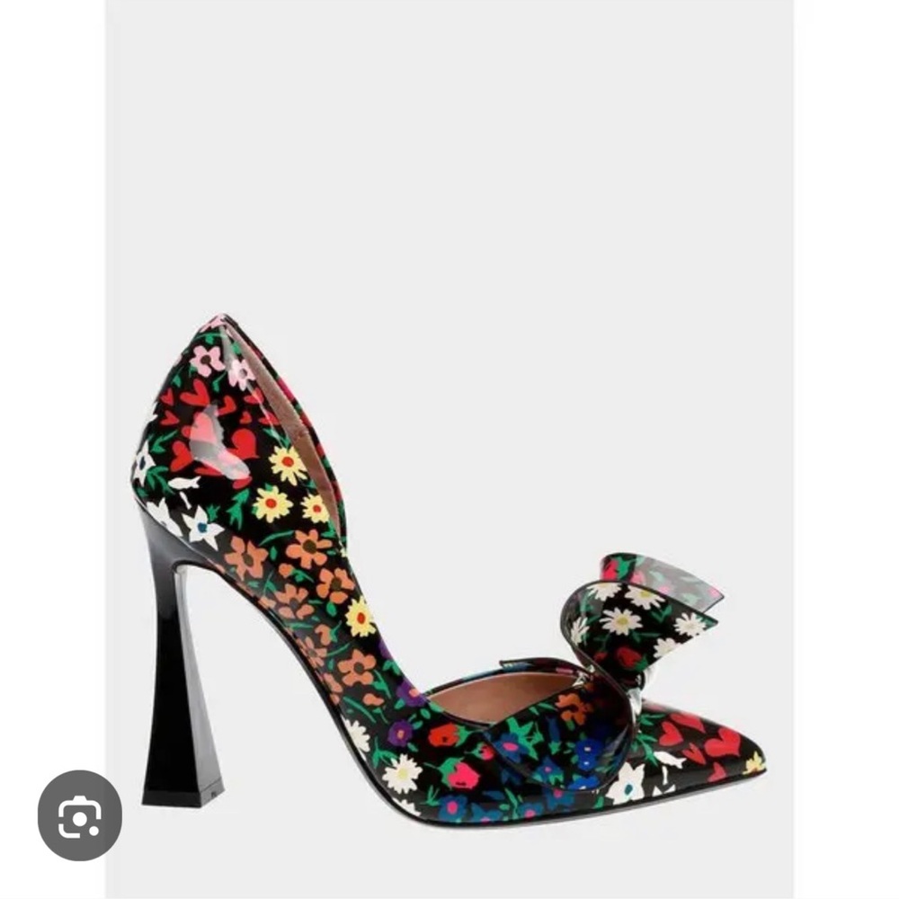 Betsey Johnson Black Floral Pointed-Toe Bow Heels